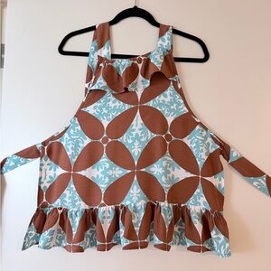 Manuhealii Teal and Brown Patterned Ruffle Apron